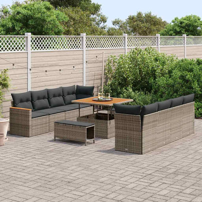Set Divano da Giardino con cuscino 11 pcs Grigio Poly Rattan