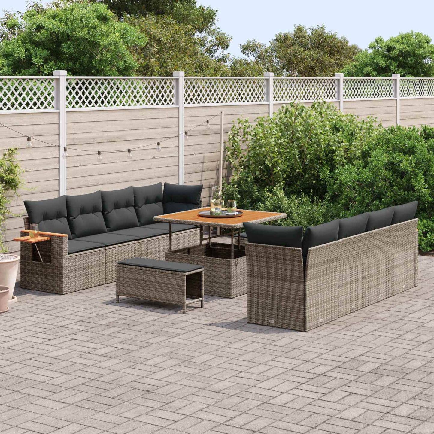 Set Divano da Giardino 11 pcs Grigio polyrattan | homemem39