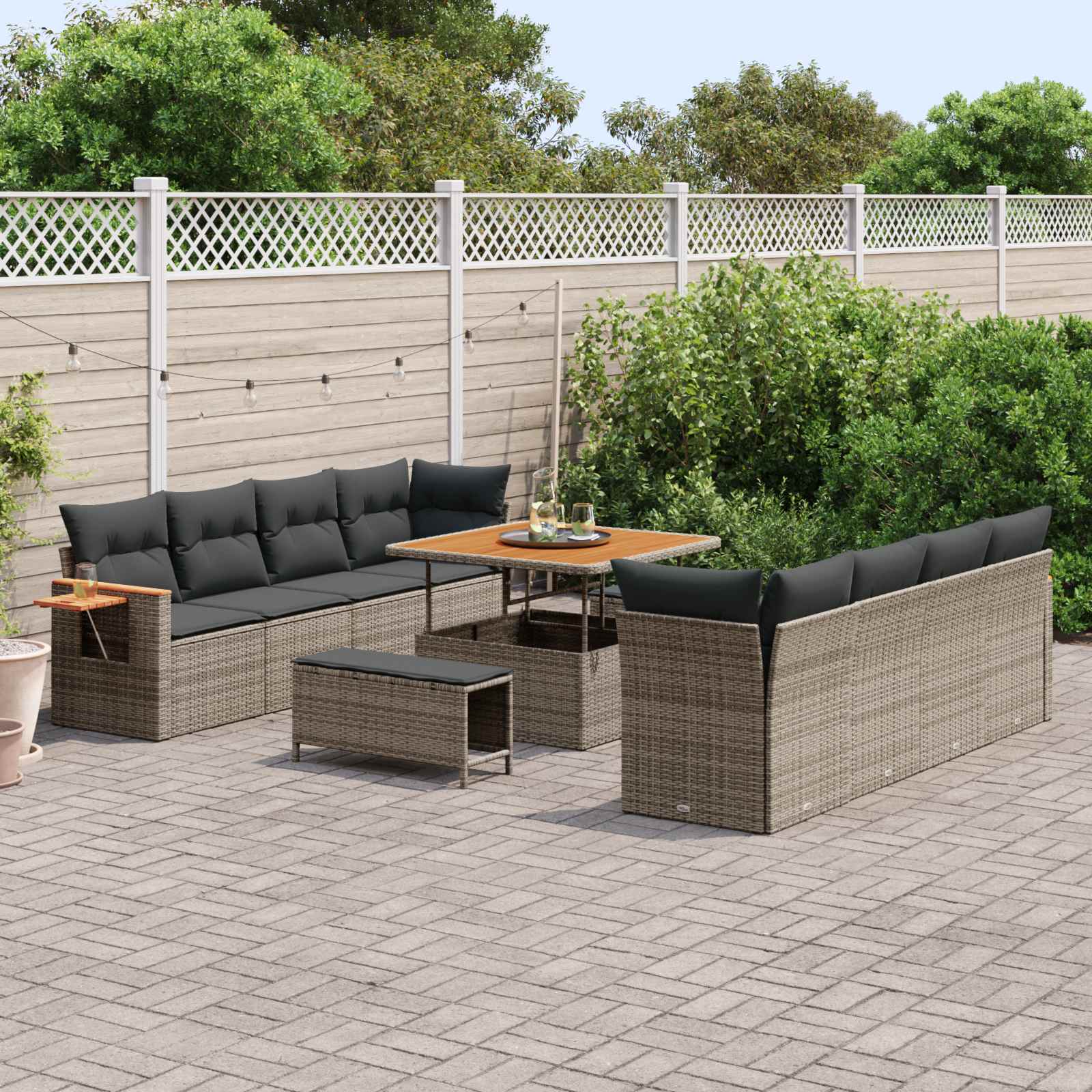 Set Divano da Giardino 11 pcs Grigio polyrattan | homemem39