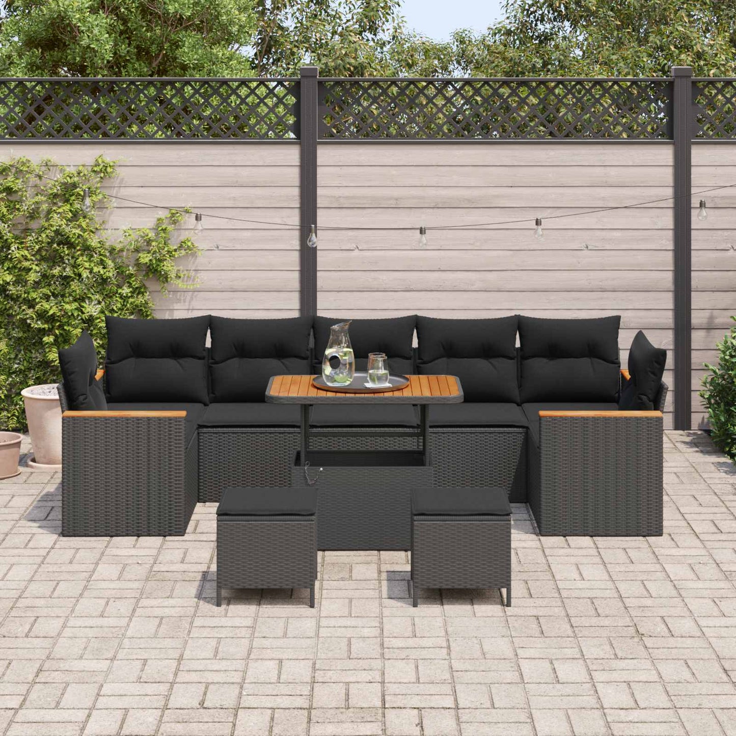 Set Divano da Giardino 10 pcs Nero polyrattan