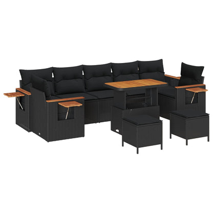 Set Divano da Giardino 10 pz Nero polyrattan