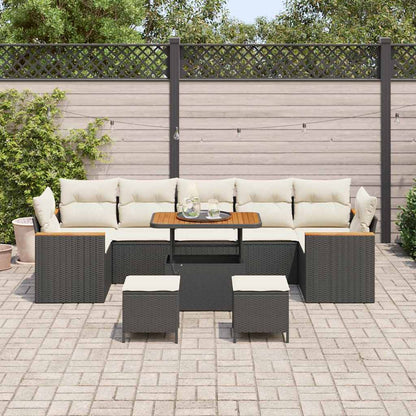 Set Divano da Giardino con cuscino 10 pcs Nero Poly Rattan - homemem39