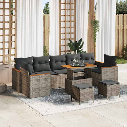 Set Divano da Giardino con cuscino 10 pcs Grigio Poly Rattan - homemem39