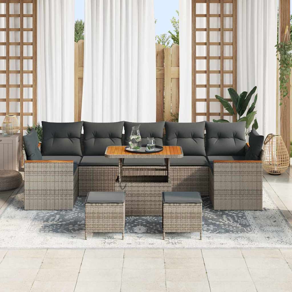 Set Divano da Giardino con cuscino 10 pcs Grigio Poly Rattan - homemem39