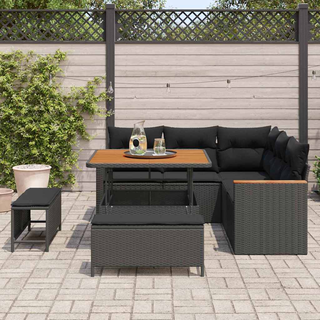 Set Divano da Giardino con cuscino 8 pcs Nero Poly Rattan