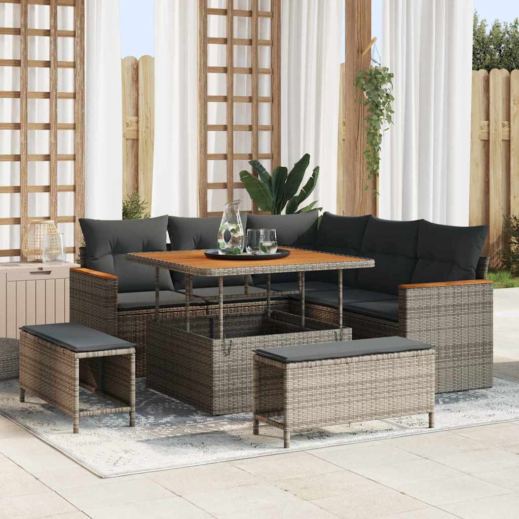 Set Divano da Giardino con cuscino 8 pcs Grigio Poly Rattan - homemem39