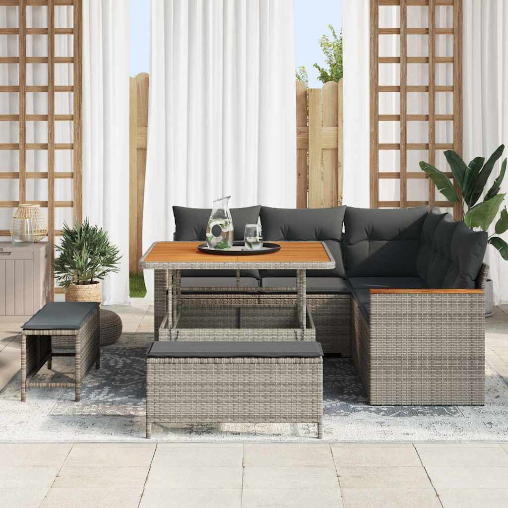 Set Divano da Giardino con cuscino 8 pcs Grigio Poly Rattan - homemem39