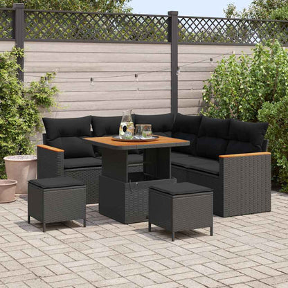 Set Divano da Giardino con cuscino 8 pcs Nero Poly Rattan