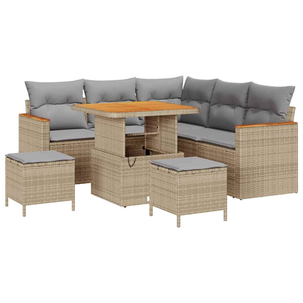 Set Divano da Giardino con cuscino 8 pcs Beige Poly Rattan - homemem39