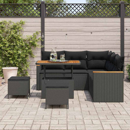 Set Divano da Giardino con cuscino 8 pcs Nero Poly Rattan