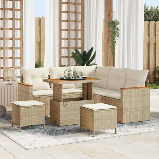 Set Divano da Giardino con cuscino 8 pcs Beige Poly Rattan - homemem39