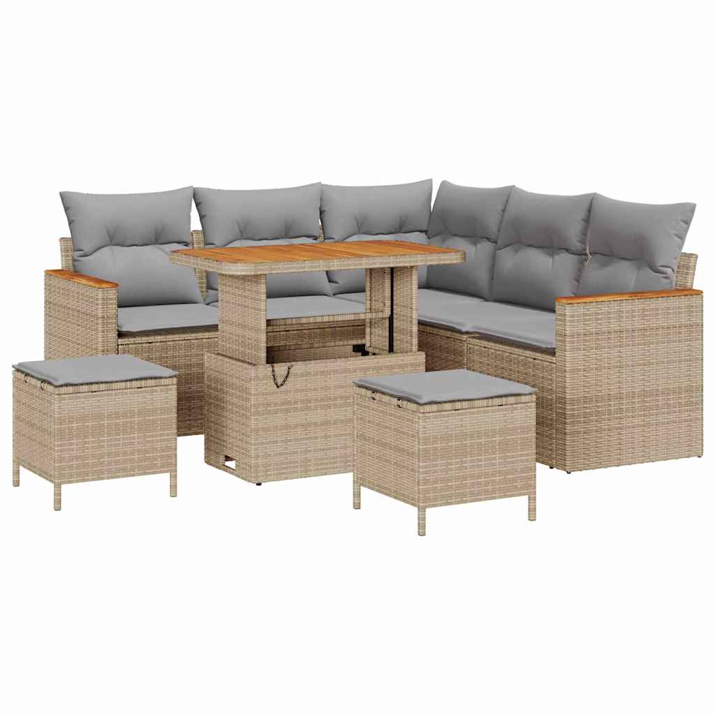 Set Divano da Giardino con cuscino 8 pcs Beige Poly Rattan - homemem39
