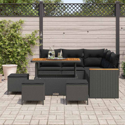 Set Divano da Giardino con cuscino 9 pcs Nero Poly Rattan