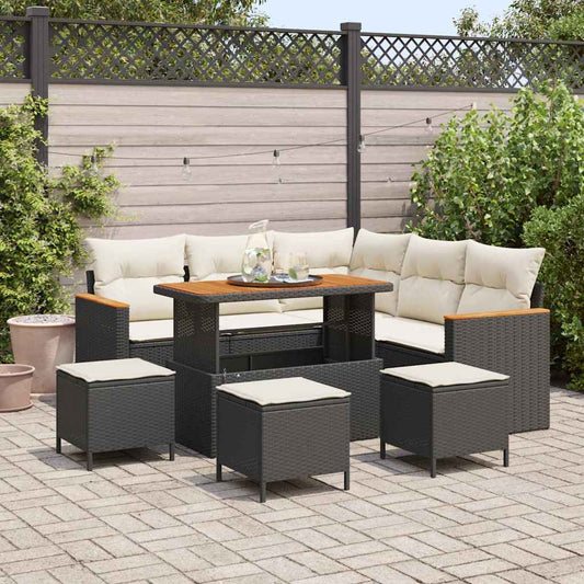 Set Divano da Giardino con cuscino 9 pcs Nero Poly Rattan - homemem39