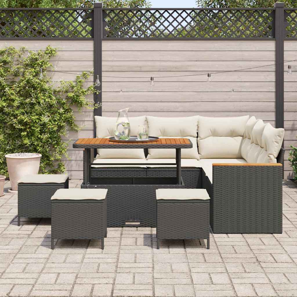 Set Divano da Giardino con cuscino 9 pcs Nero Poly Rattan - homemem39