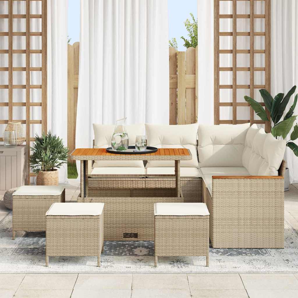 Set Divano da Giardino con cuscino 9 pcs Beige Poly Rattan - homemem39