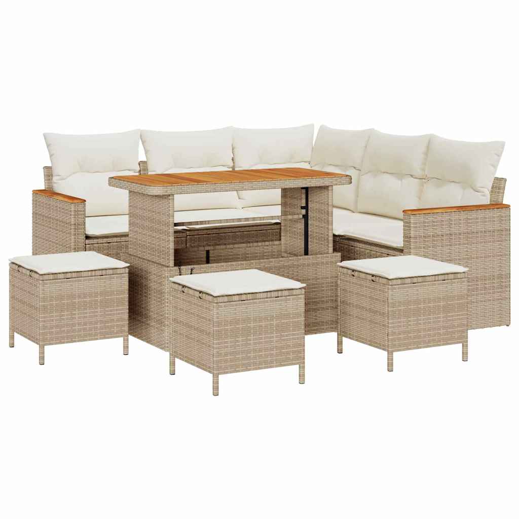 Set Divano da Giardino con cuscino 9 pcs Beige Poly Rattan - homemem39