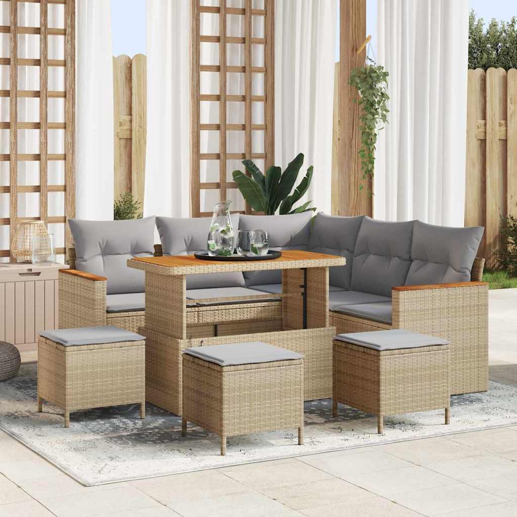 Set Divano da Giardino con cuscino 9 pcs Beige Poly Rattan - homemem39