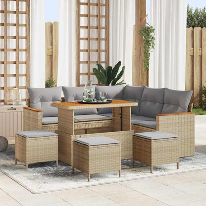 Set Divano da Giardino con cuscino 9 pcs Beige Poly Rattan - homemem39