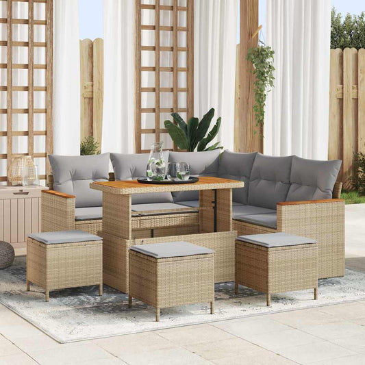 Set Divano da Giardino con cuscino 9 pcs Beige Poly Rattan - homemem39