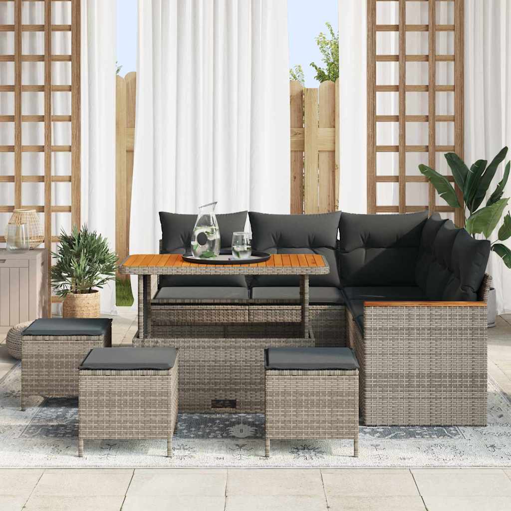 Set Divano da Giardino con cuscino 9 pcs Grigio Poly Rattan - homemem39