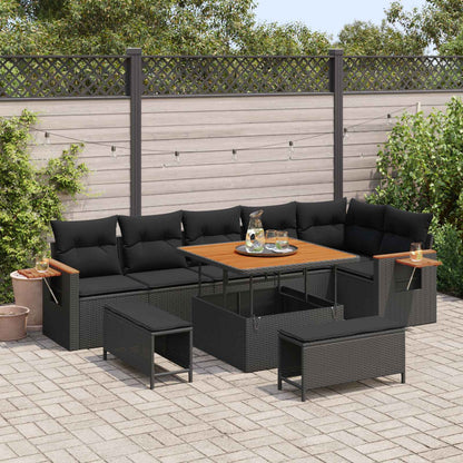 Set Divano da Giardino 9 pz Nero polyrattan