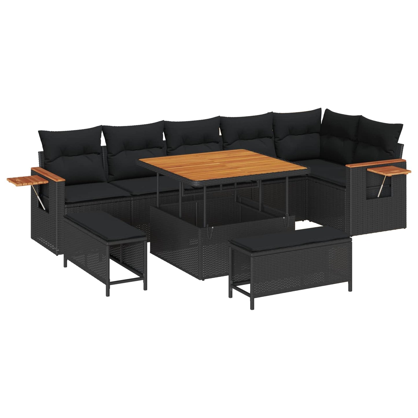 Set Divano da Giardino 9 pz Nero polyrattan