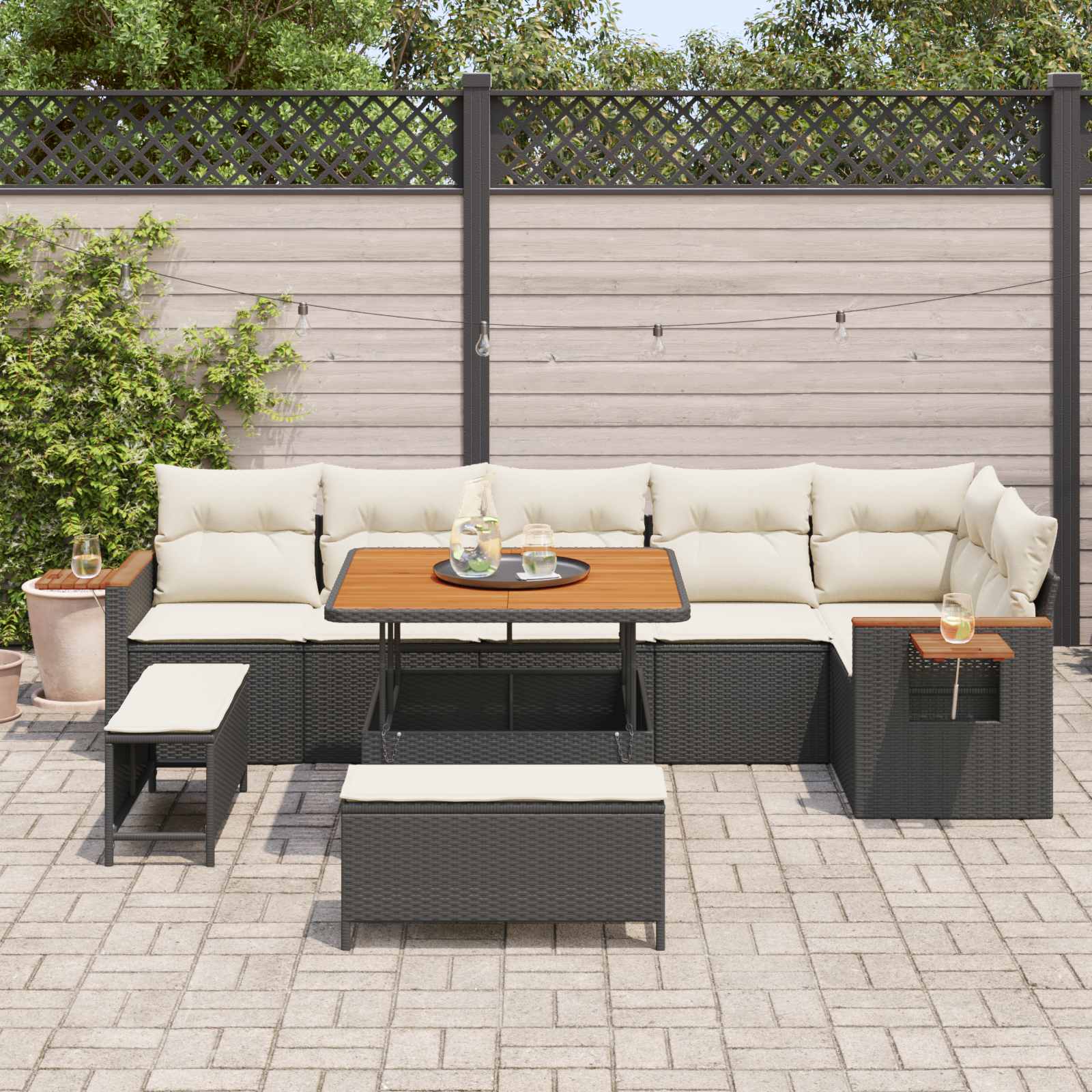Set Divano da Giardino 9 pcs Nero polyrattan | homemem39