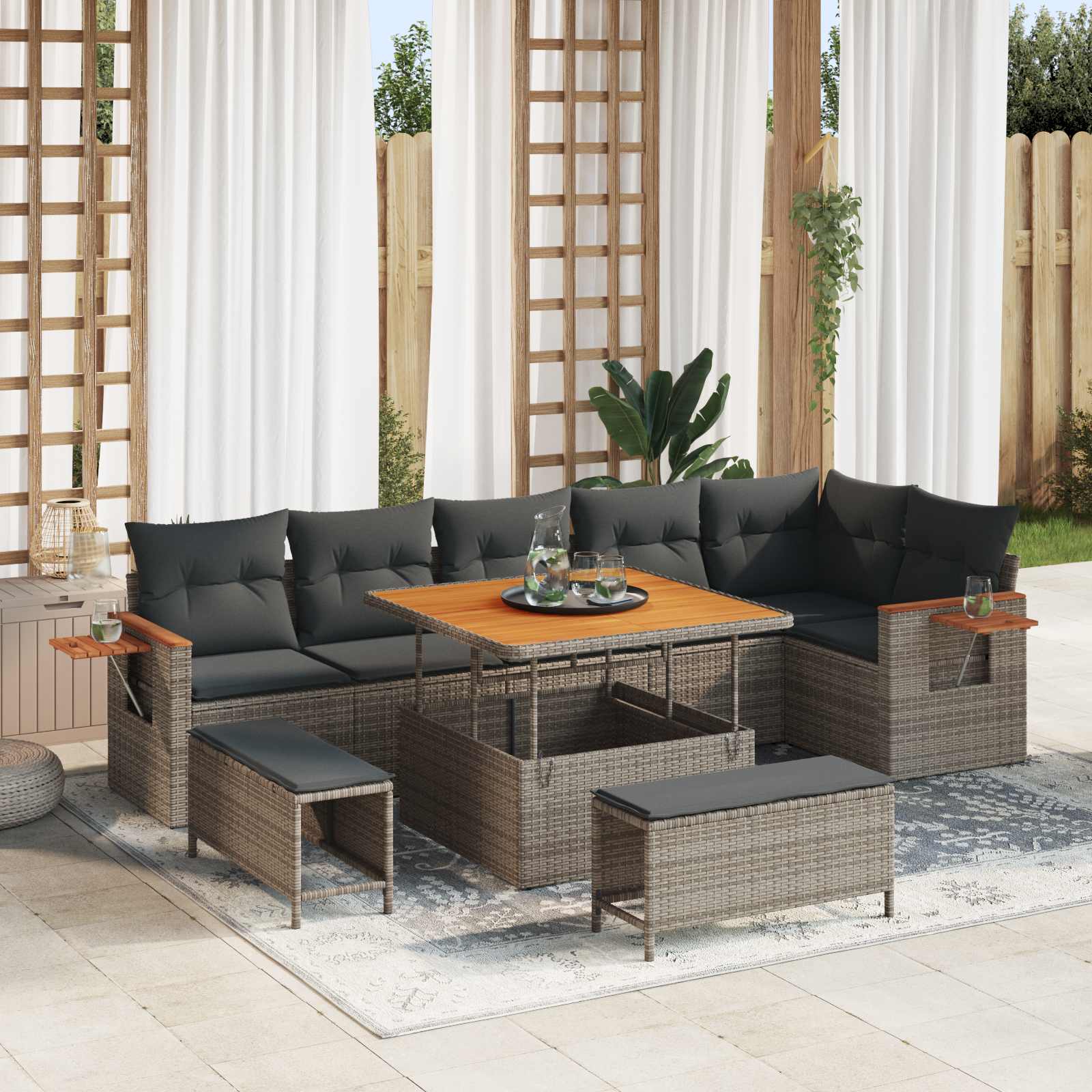 Set Divano da Giardino 9 pcs Grigio polyrattan | homemem39