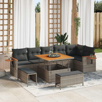 Set Divano da Giardino 9 pcs Grigio polyrattan | homemem39
