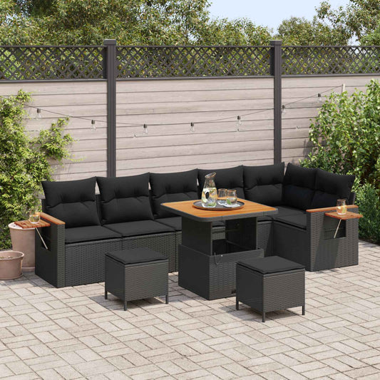 Set Divano da Giardino 9 pz Nero polyrattan