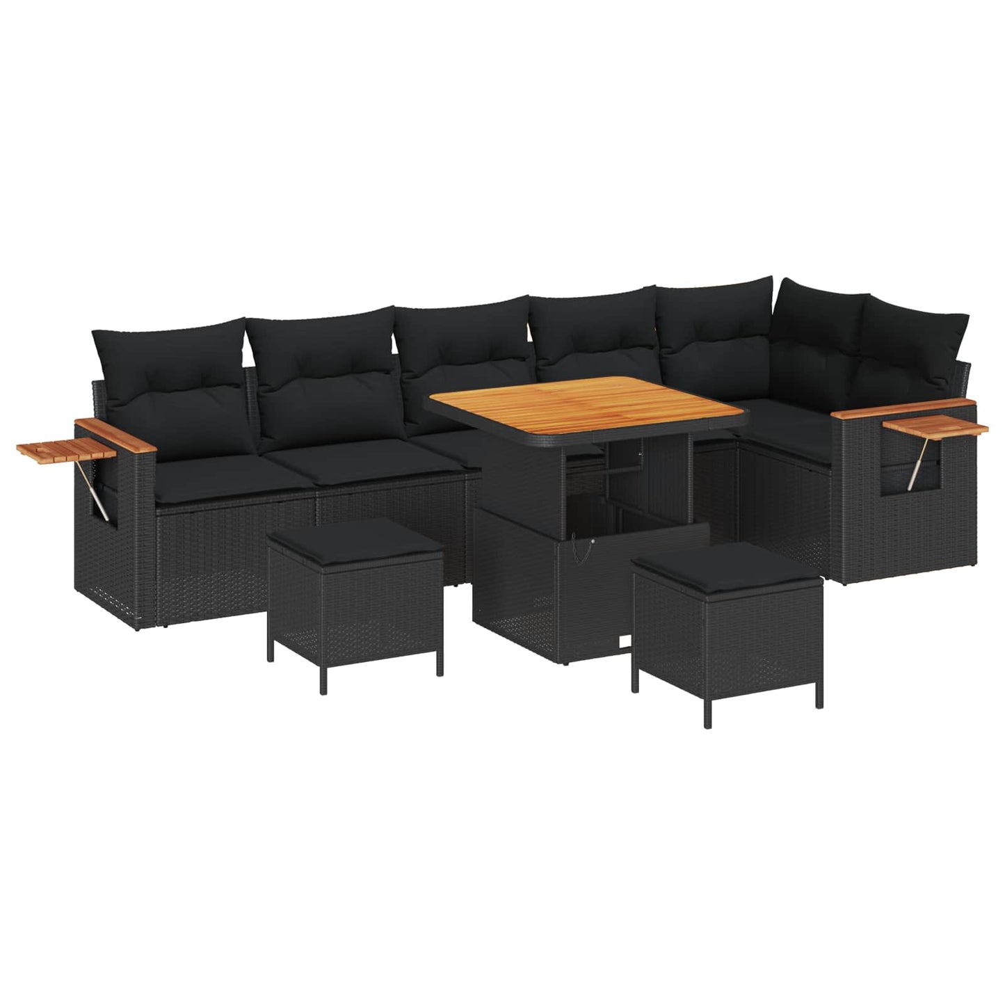 Set Divano da Giardino 9 pz Nero polyrattan