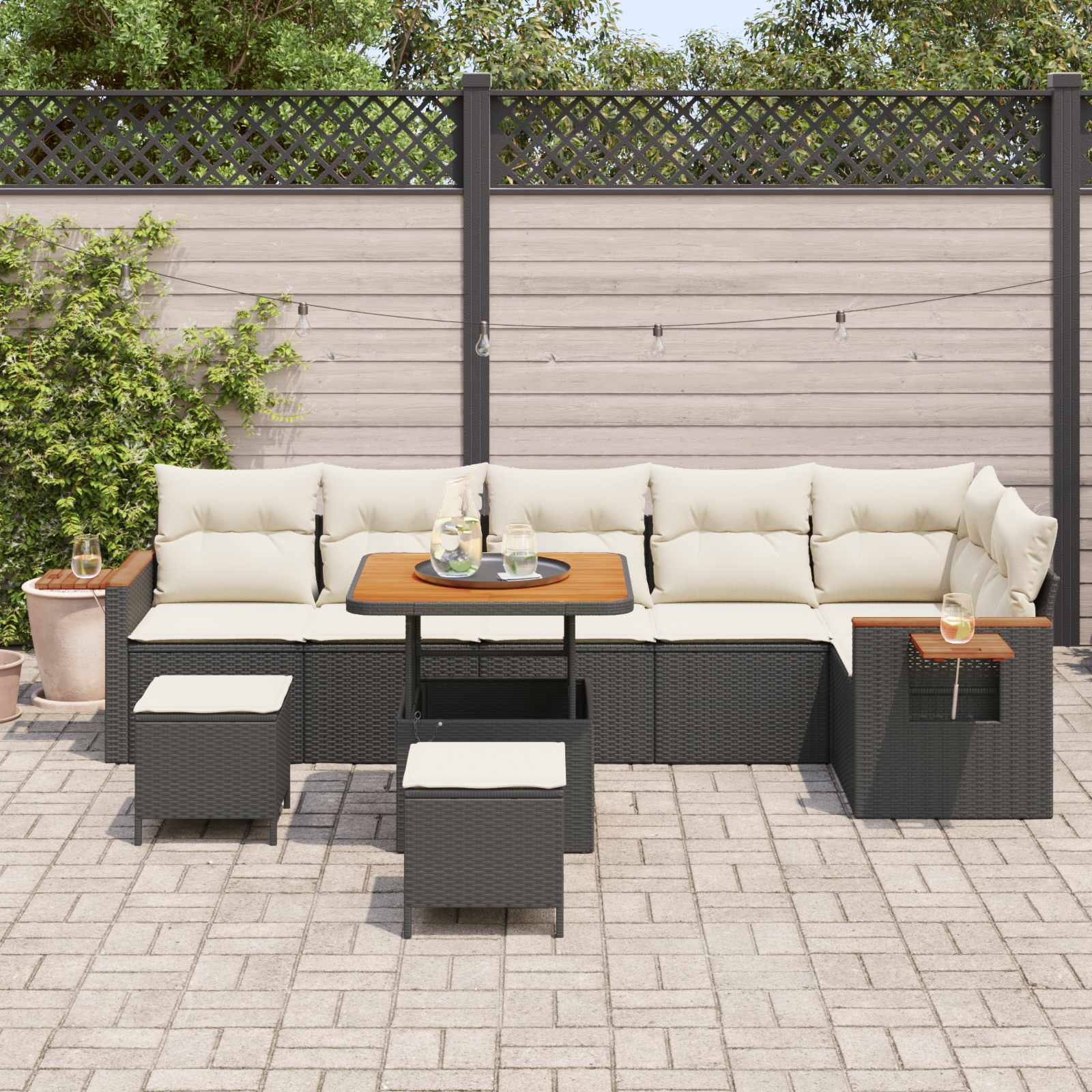Set Divano da Giardino 9 pcs Nero polyrattan | homemem39