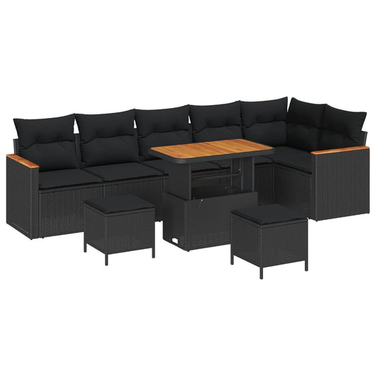 Set Divano da Giardino 9 pcs Nero polyrattan