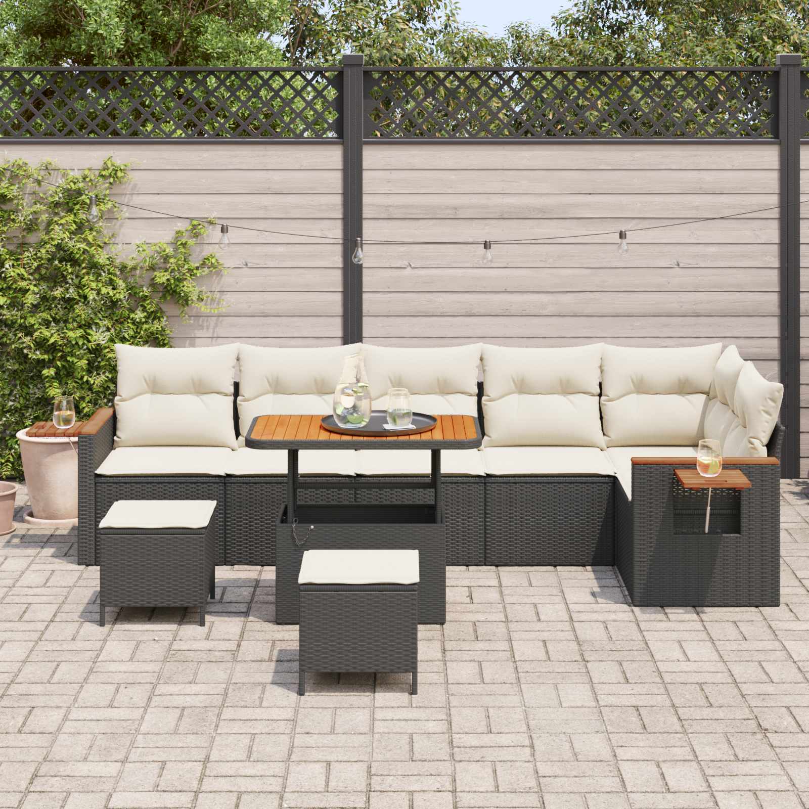 Set Divano da Giardino 9 pcs Nero polyrattan | homemem39