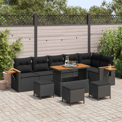Set Divano da Giardino 10 pz Nero polyrattan