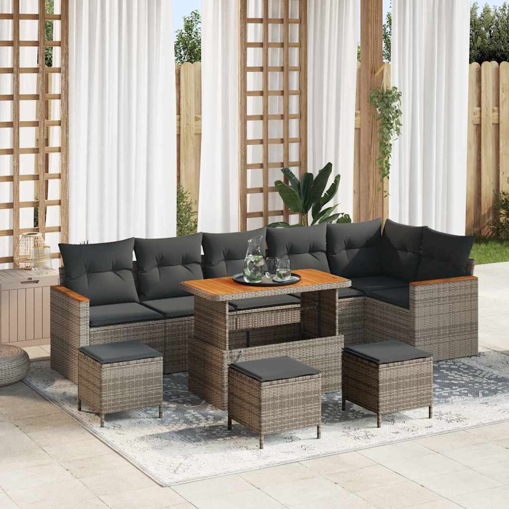 Set Divano da Giardino con cuscino 10 pcs Grigio Poly Rattan - homemem39