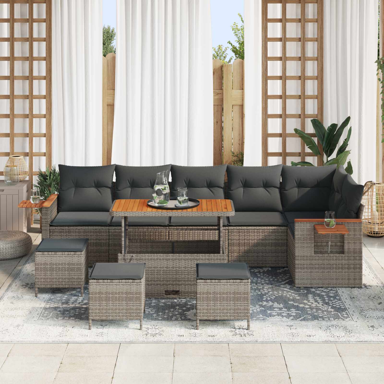 Set Divano da Giardino 10 pcs Grigio polyrattan | homemem39