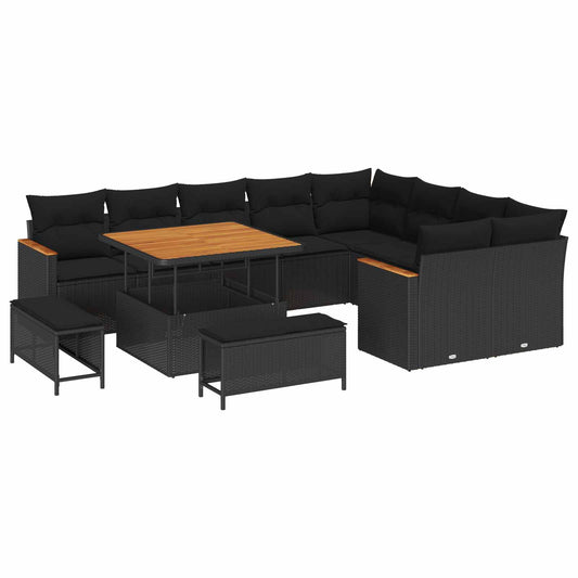 Set Divano da Giardino 12 pcs Nero polyrattan
