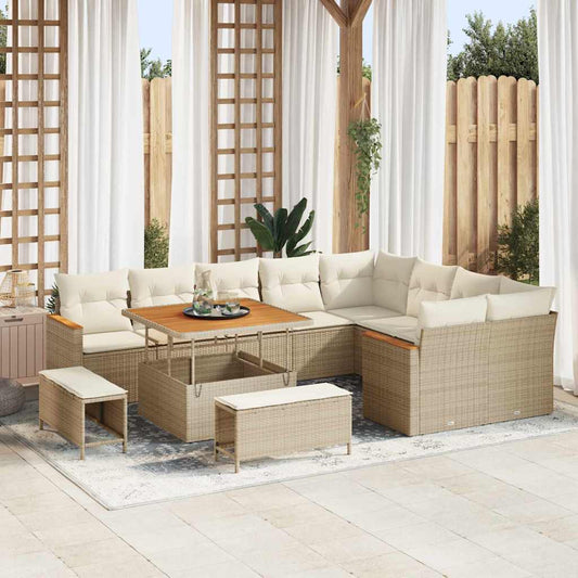 Set Divano da Giardino con cuscino 12 pcs Beige Poly Rattan - homemem39