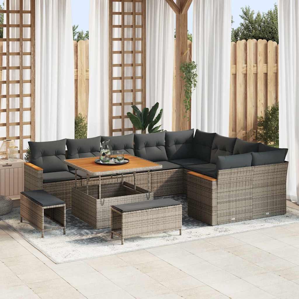 Set Divano da Giardino con cuscino 12 pcs Grigio Poly Rattan - homemem39