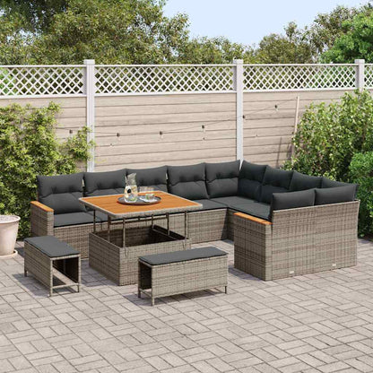 Set Divano da Giardino con cuscino 12 pcs Grigio Poly Rattan - homemem39
