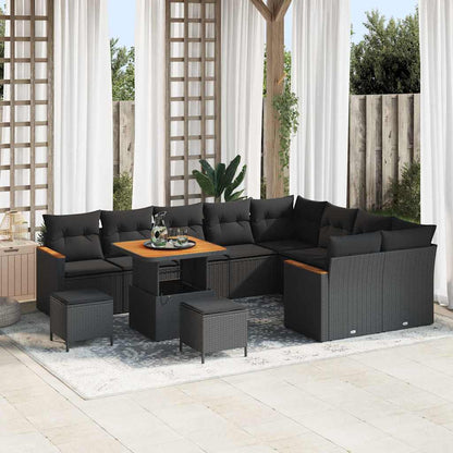 Set Divano da Giardino con cuscino 12 pcs Nero Poly Rattan