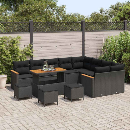 Set Divano da Giardino con cuscino 13 pcs Nero Poly Rattan