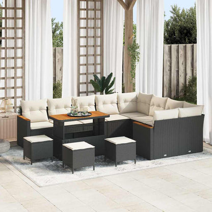 Set Divano da Giardino con cuscino 13 pcs Nero Poly Rattan - homemem39