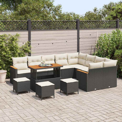 Set Divano da Giardino con cuscino 13 pcs Nero Poly Rattan - homemem39