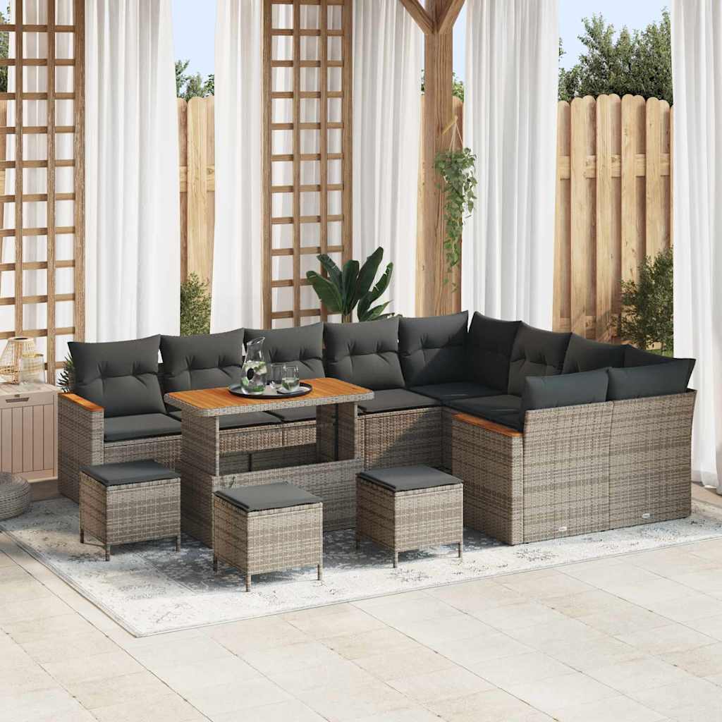 Set Divano da Giardino con cuscino 13 pcs Grigio Poly Rattan - homemem39