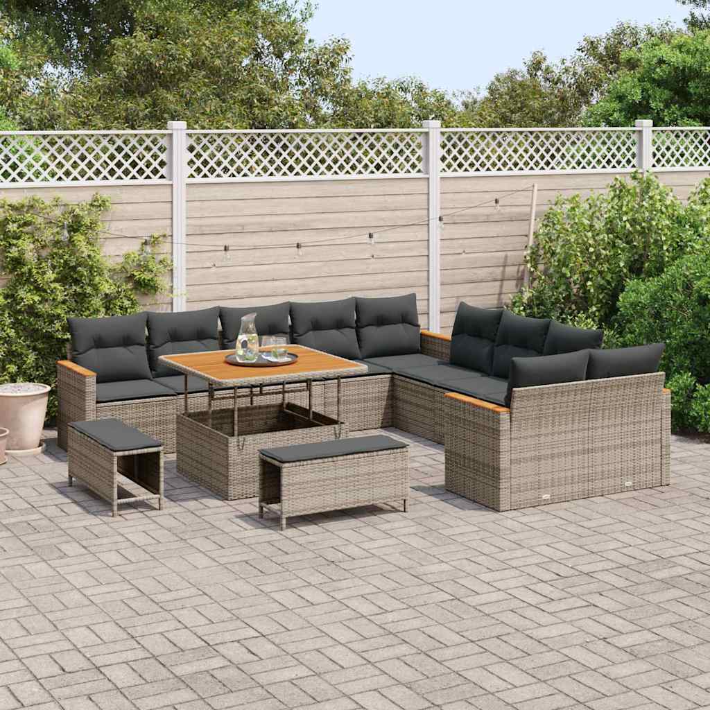 Set Divano da Giardino con cuscino 13 pcs Grigio Poly Rattan - homemem39