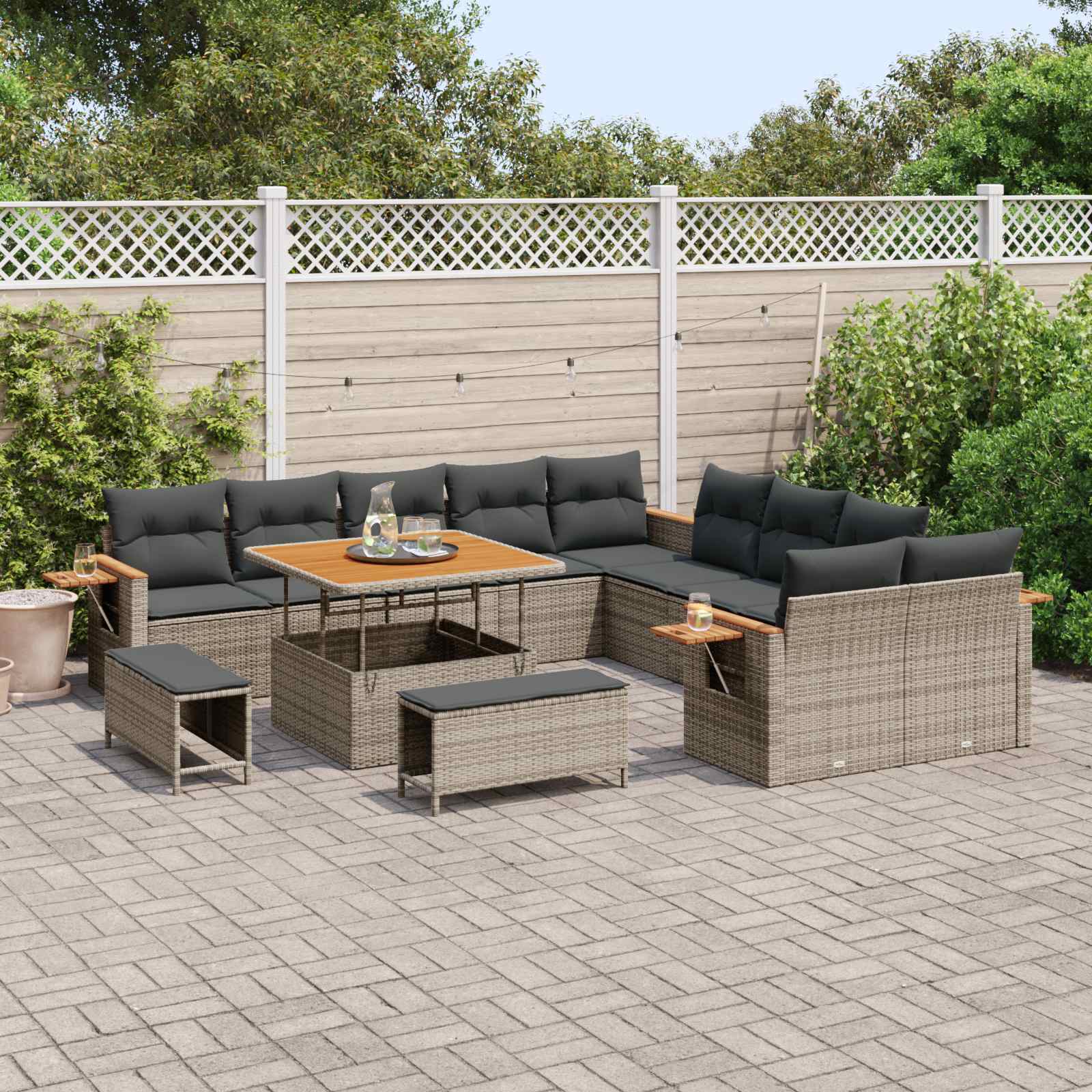 Set Divano da Giardino 13 pcs Grigio polyrattan | homemem39