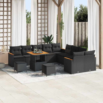 Set Divano da Giardino con cuscino 13 pcs Nero Poly Rattan